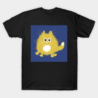 Funny Yellow Fluffy Cat on Blue Background T-Shirt